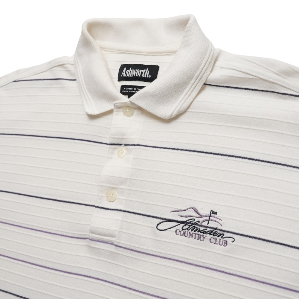 Ashworth Golf‎ Polo Shirt Mens Medium White Striped Almaden Country Club